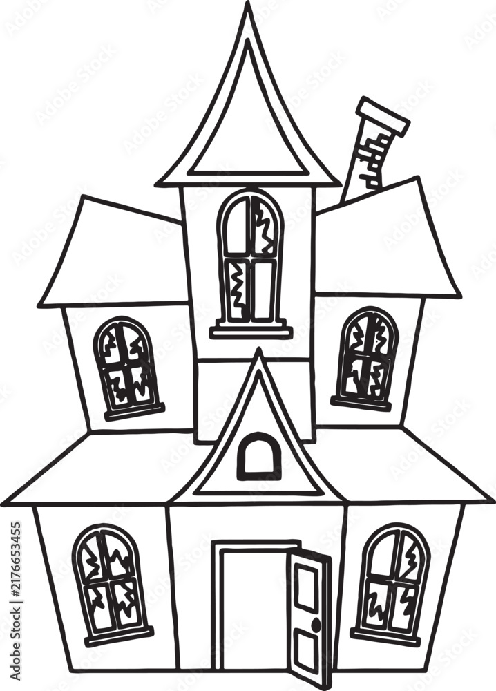 Fototapeta premium Haunted house outline illustration for halloween coloring activity with halloween coloring illustration building architecture abandoned residence structure celebration seasonal