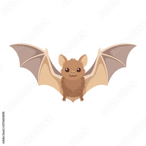 Cute Baby Bat Cartoon Character Flying with Open Wings Isolated on White Background
