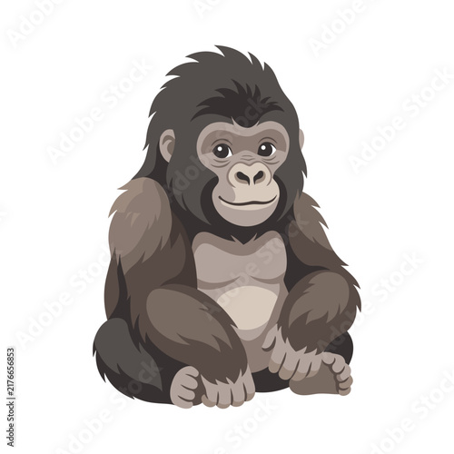 Cute Baby Gorilla Cartoon Character Sitting Isolated on White Background