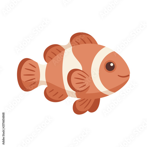 Cute Orange and White Tropical Fish Cartoon Illustration Isolated on White Background