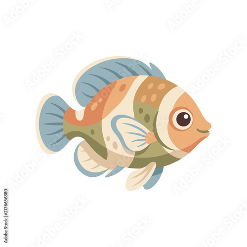 Cute Colorful Tropical Fish Cartoon Illustration Isolated on White Background