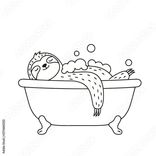 Sloth relaxing in a bathtub with bubbles