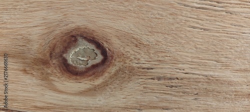 Obraz na plátně Natural wooden board surface featuring unique wood grain and a distinctive knot, suitable as a texture and background for interior design, furniture, and crafts
