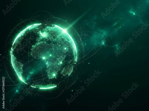 Glowing digital globe with global network connections in cyberspace