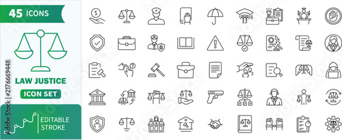 Фотография Law and justice line icon set editable stroke