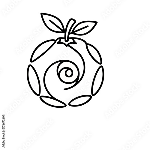 Stylized fruit with leaves and spiral center