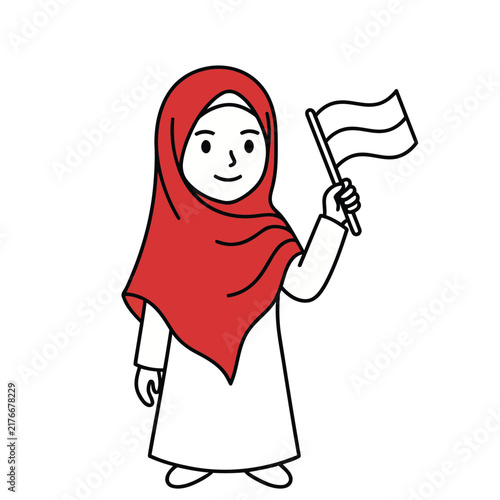 Woman in Hijab Holding a Flag