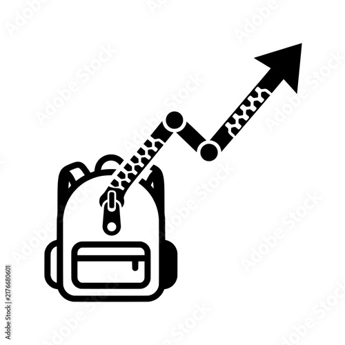 Backpack Zipper Extending into Growth Chart Arrow Vector Illustration - Education Business Line Art Icon