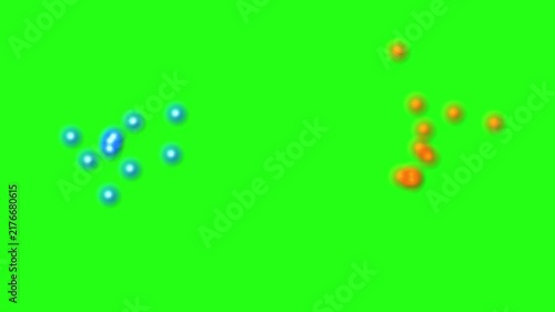 Microscope View of Blue and Orange Particles Moving on Green Screen, Scientific Microscopic Footage