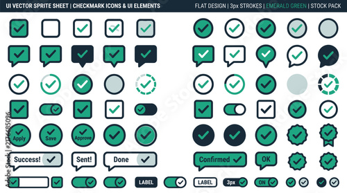 Emerald green vector checkmark icons and user interface elements for website applications.
