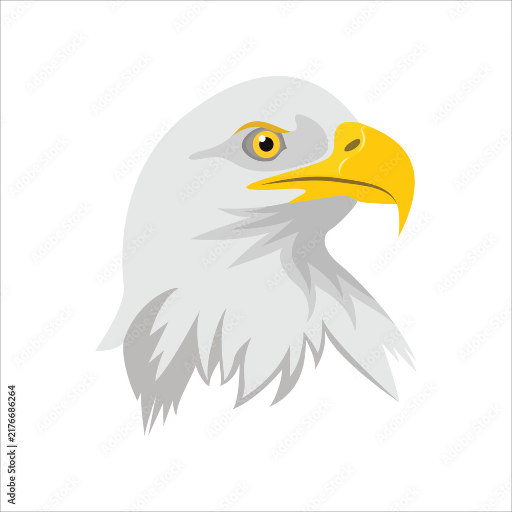 Fototapeta premium Vector illustration of bald eagle head simple cartoon, suitable iluustration for logo, emblem, design, education, apps, and websites. A clean image with white background
