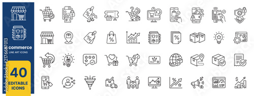 Set of forty thin line ecommerce icons representing online shopping digital marketing business growth. Set of forty thin line ecommerce icons representing online shopping digital marketing business 