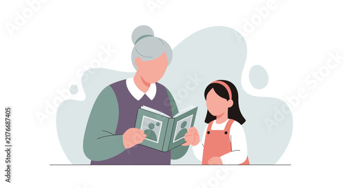 Senior woman reading a book in flat vector illustration style