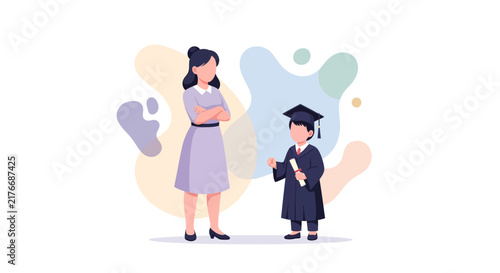 Vector illustration of a confident young woman standing with arms crossed