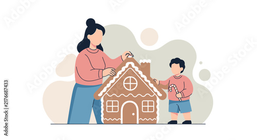 Woman decorating sweet pastry house flat vector art