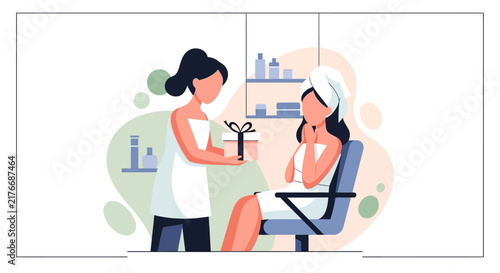 Woman in towel performing morning routine skincare vector illustration
