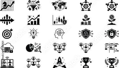 Modern Flat Business and Digital Marketing Icons Set for Web Designers