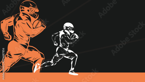 Картината върху платно Orange and Black American Football Player Running with Ball Sport Illustration B