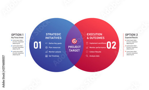 2 Step Venn Diagram Infographic Template with Intersecting Gradient Circles