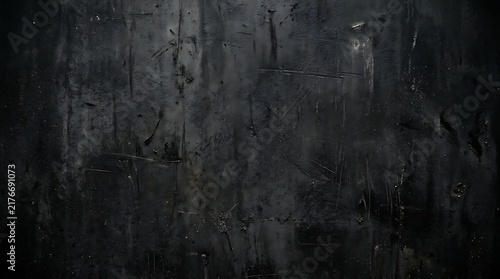 Dark Grunge Black Textured Background with Weathered Scratches and Distressed Industrial Surface, Abstract Charcoal Wall Backdrop