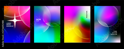 Fotografie Vibrant Futuristic Poster Set with Abstract Gradient Light, Glossy Orbital Forms