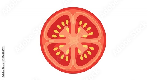 Vibrant Red Tomato Cross Section Graphic Showing Internal Seeds and Pulp Isolated on Clean White Background