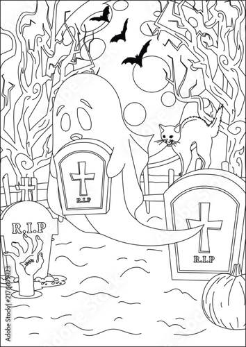 halloween ghost coloring page vector line art design 