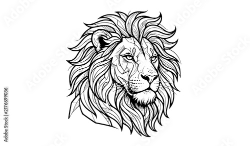 Stylized Lion Head Three Quarter Mane Wildlife Animal Print Editable Vector Art
