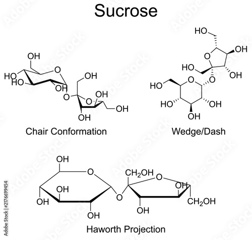 Obraz na plátně Sucrose Disaccharide Molecule Skeletal Formula Chemical Structure, Chair Conform