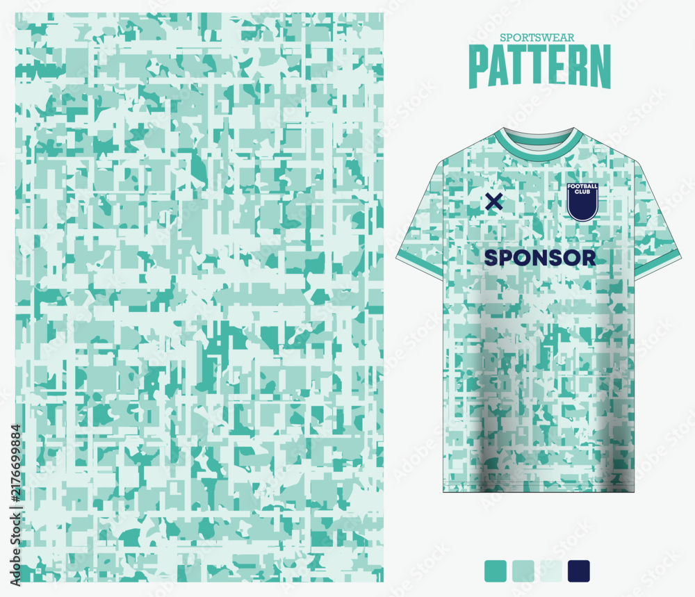 Obraz premium Mint green distressed abstract pattern for sports jersey fabric design. Vector illustration.