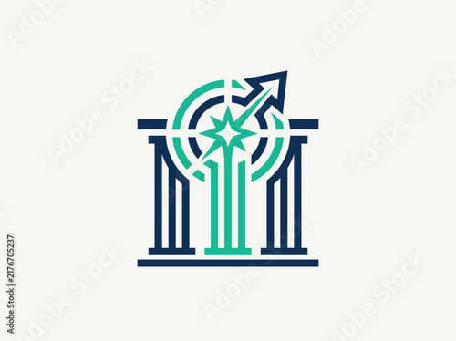 Abstract Compass Navigation Concept With Pillars