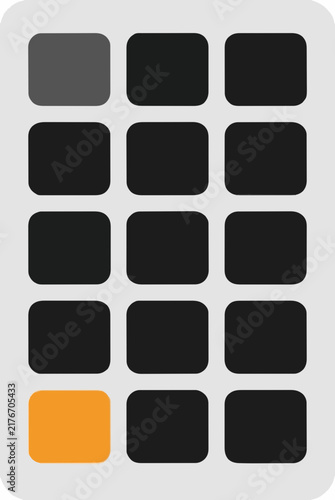 Minimalist Drum Machine Pad Buttons Vector Icon - Flat Design Music Production Interface with Orange and Gray Accents on Black Grid - Modern Electronic Music Controller Graphic Illustration