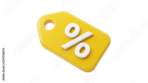 3d render of a yellow discount price tag icon isolated on transparent background