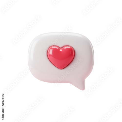 3D Speech Bubble with Red Heart Icon