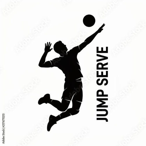 Volleyball player performing a powerful jump serve silhouette