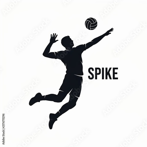 Volleyball player performing a powerful spike attack silhouette