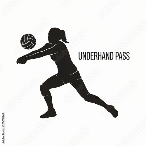 Volleyball player performing an underhand pass silhouette