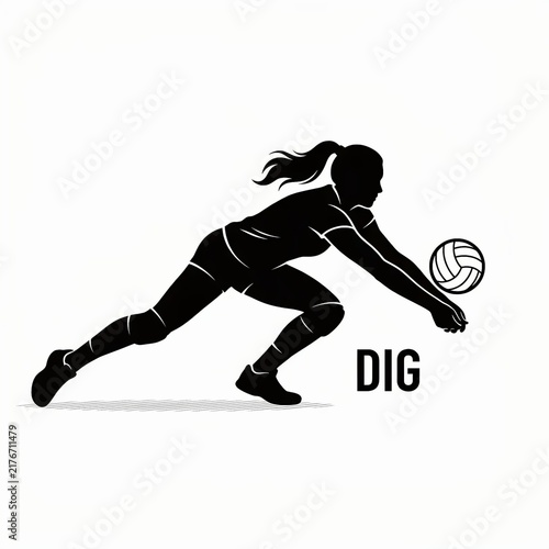 Volleyball player performing a defensive dig pose silhouette