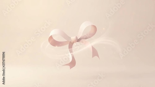 Elegant ribbon tied in a bow with soft swirls and delicate lighting in a neutral background