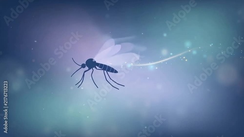 Silhouette of a mosquito against a dreamy background with soft glowing light effects