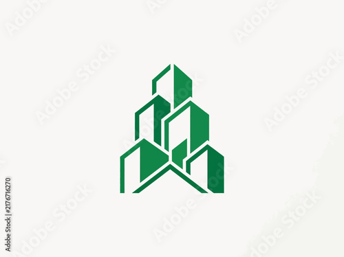 Modern Green Abstract Building Logo Design With Clean Lines