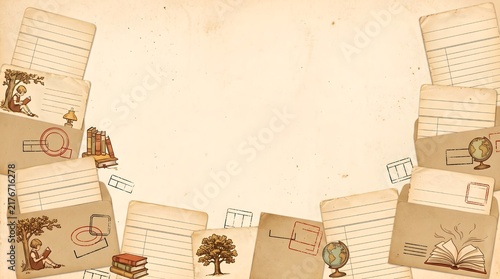 Educational Paper and Book Border Background