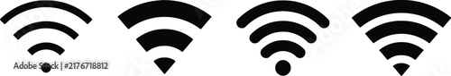 WIFI signal icon set in black and blue featuring curved lines and circular shapes wireless pictogram connectivity network. Wireless and wifi icon. Wi-fi signal symbol. Internet connection. WIFI icon. 