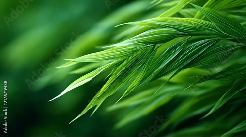 Close Up Shot of Vibrant Green Bamboo Leaves Swaying in the Breeze.