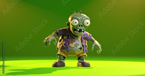 3d animated cartoon zombie character walking on blue background. 4K Video 60 fps