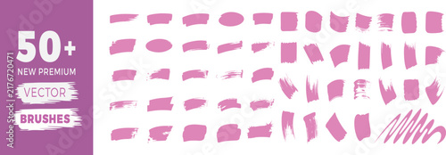 Collection of various pink paint brush strokes and ink textures for design projects