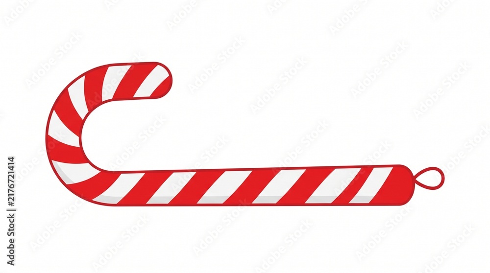 Fototapeta premium A festive red and white striped candy cane with a loop at the end. 