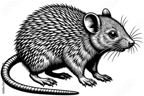 Black and White African Spiny Mouse Scientific Vector Illustration