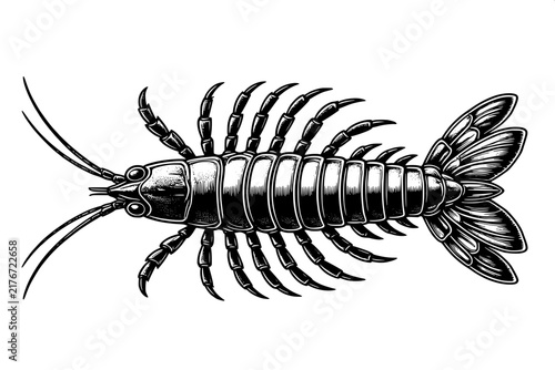 Black and White Euphausiid Krill Scientific Vector Illustration