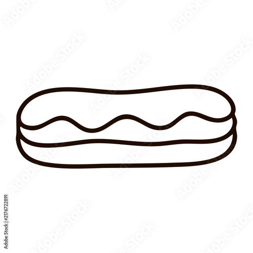 Quadro su tela Classic French Eclair Dessert with Glaze Hand Drawn Line Art Vector Illustration